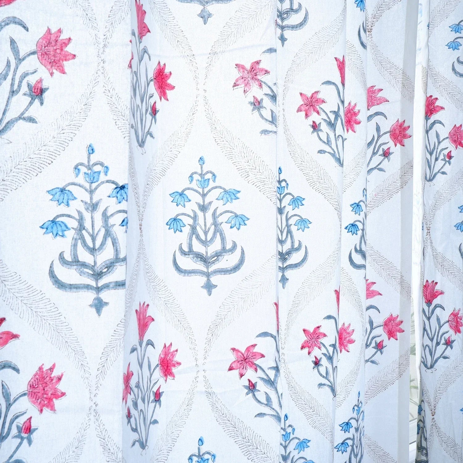 Hand Block Print Cotton Daylight Curtain - Gulrukh - Tarvik